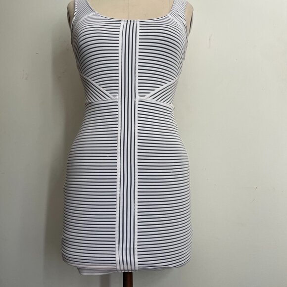 Guess Sleeveless Black & White Striped Bodycon Dress - Picture 1 of 15